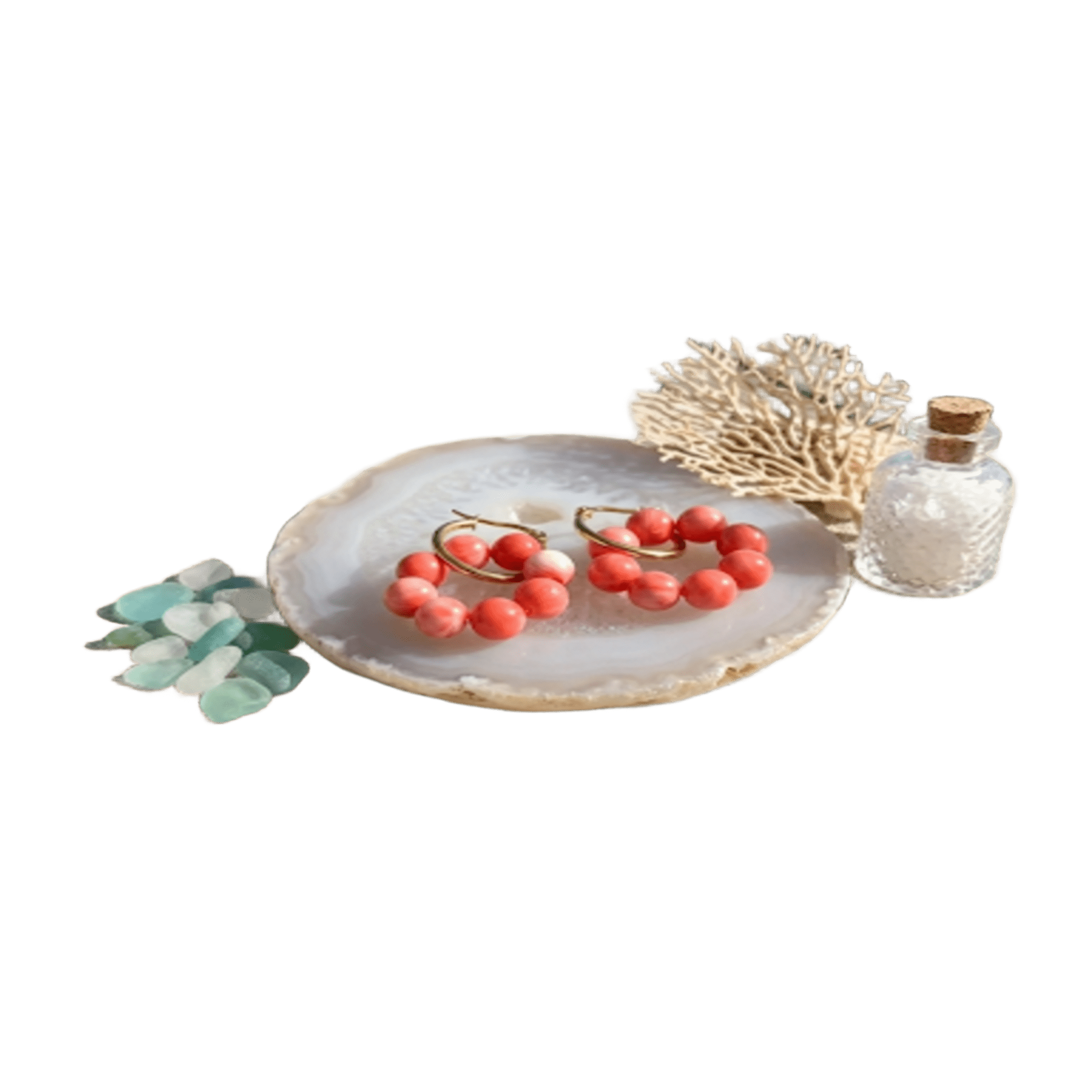 Pendientes piedras redondas coral